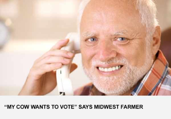 “My Cow Wants To Vote” Says Midwest Farmer
